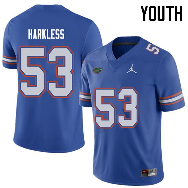 NCAA Florida Gators Kavaris Harkless Youth #53 Jordan Brand Royal Stitched Authentic College Football Jersey ZMV4364RO